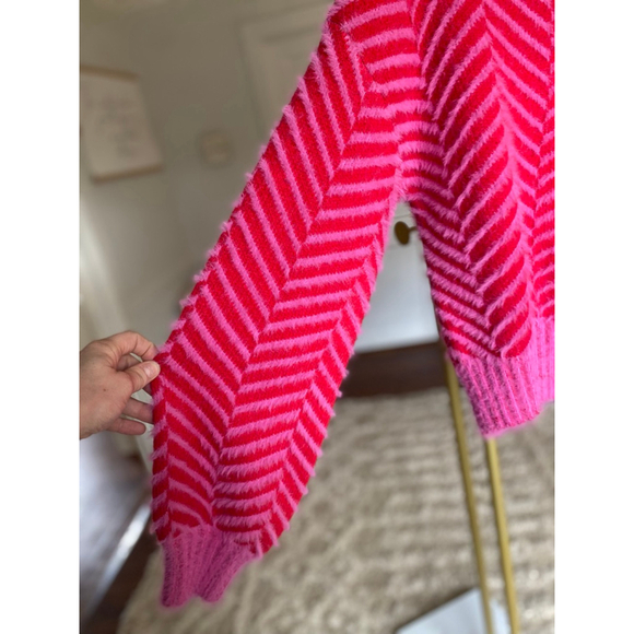 Sugar + Lips Chevron Sweater Hot Pink Red Cozy Knit Buttery Soft Modern Trendy - Picture 4 of 7